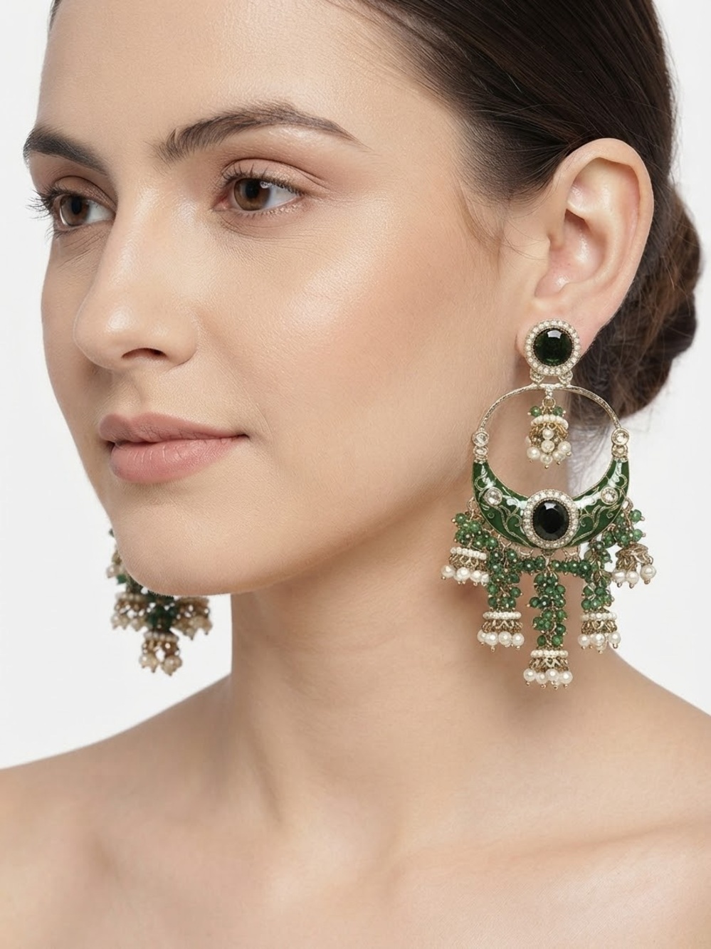 Green Beaded Chandbali Earrings - Women Jewelry
